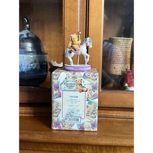 Vintage Cherished Teddies February Monthly Carousel Bear Amethyst Birthstone